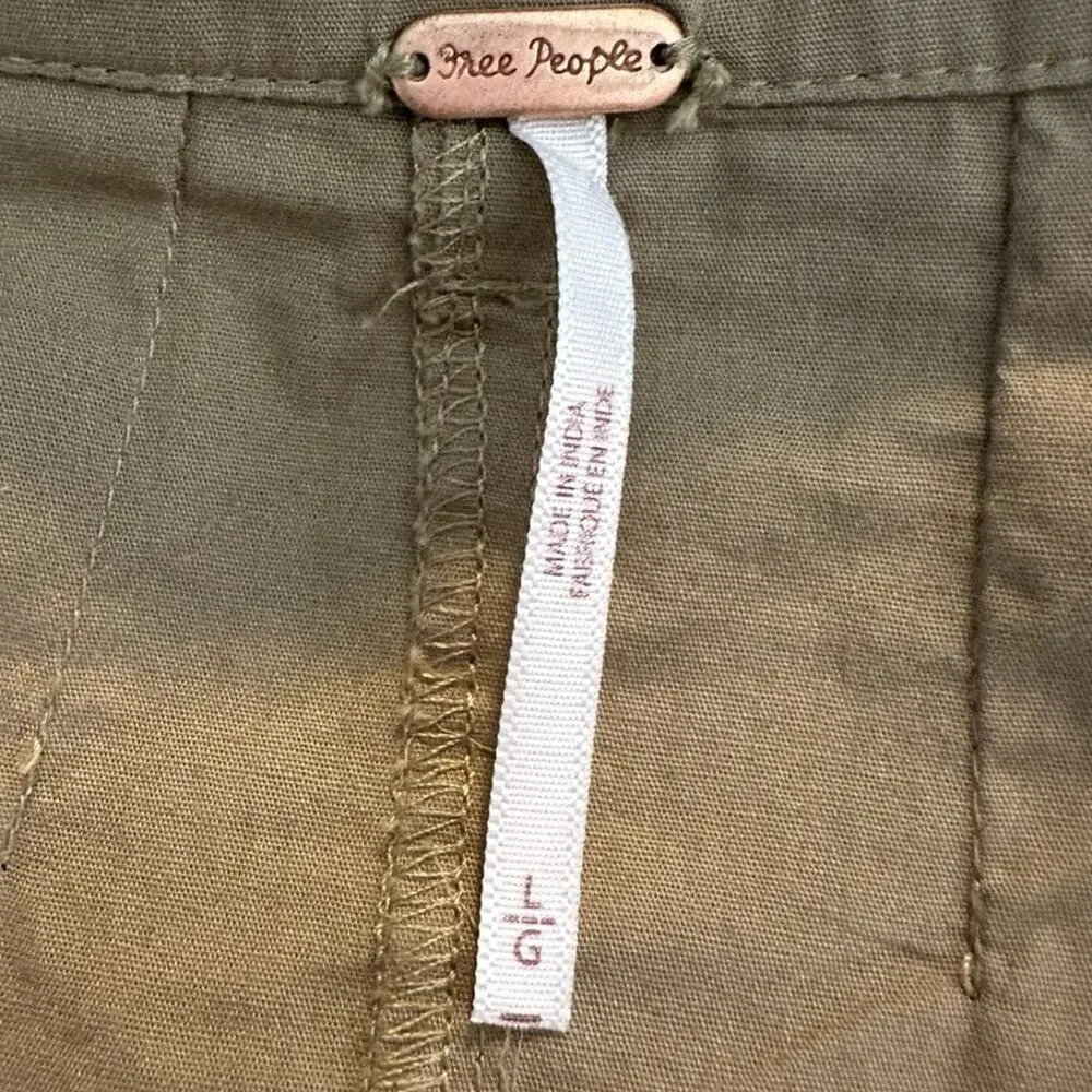 Free People All Around Midi Maxi Full Skirt Olive Tan Khaki Size Large Neutral